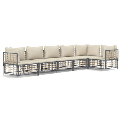 vidaXL Salon de jardin 6 pcs avec coussins Anthracite Résine tressée