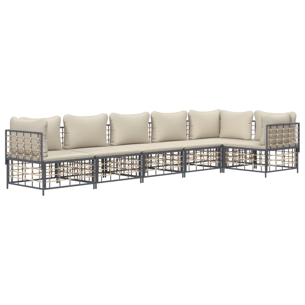 vidaXL Salon de jardin 6 pcs avec coussins Anthracite Résine tressée
