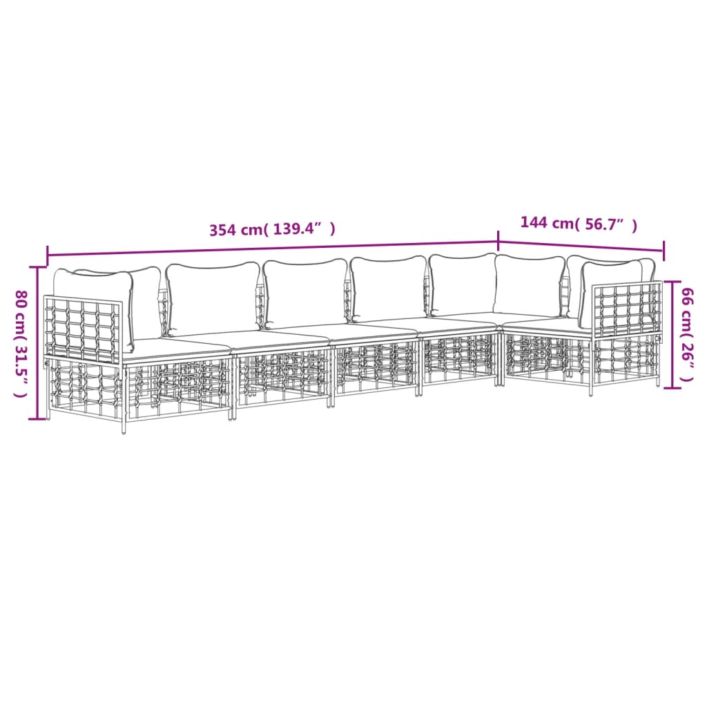 vidaXL Salon de jardin 6 pcs avec coussins Anthracite Résine tressée