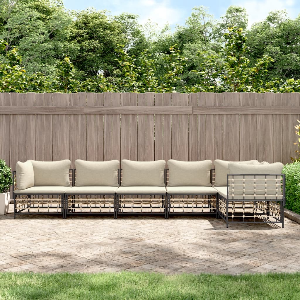 vidaXL Salon de jardin 6 pcs avec coussins Anthracite Résine tressée