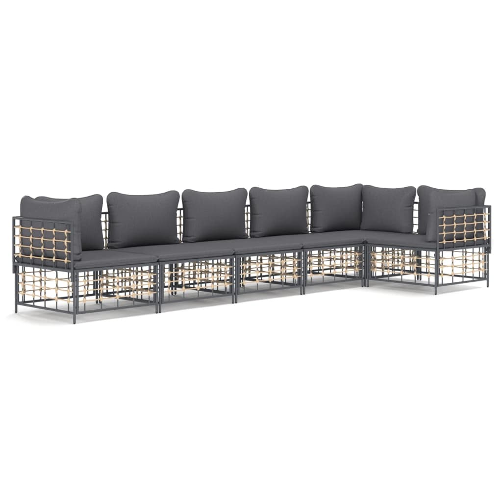 vidaXL Salon de jardin 6 pcs avec coussins Anthracite Résine tressée