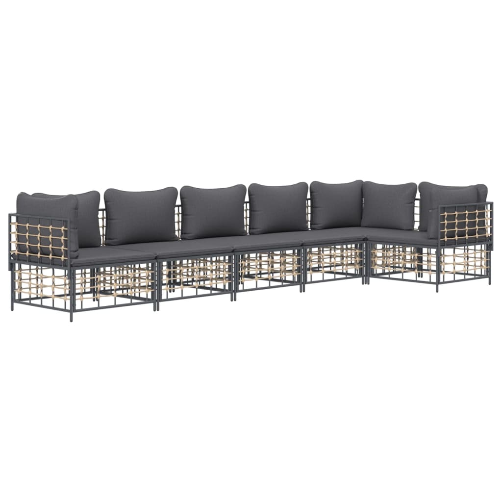 vidaXL Salon de jardin 6 pcs avec coussins Anthracite Résine tressée
