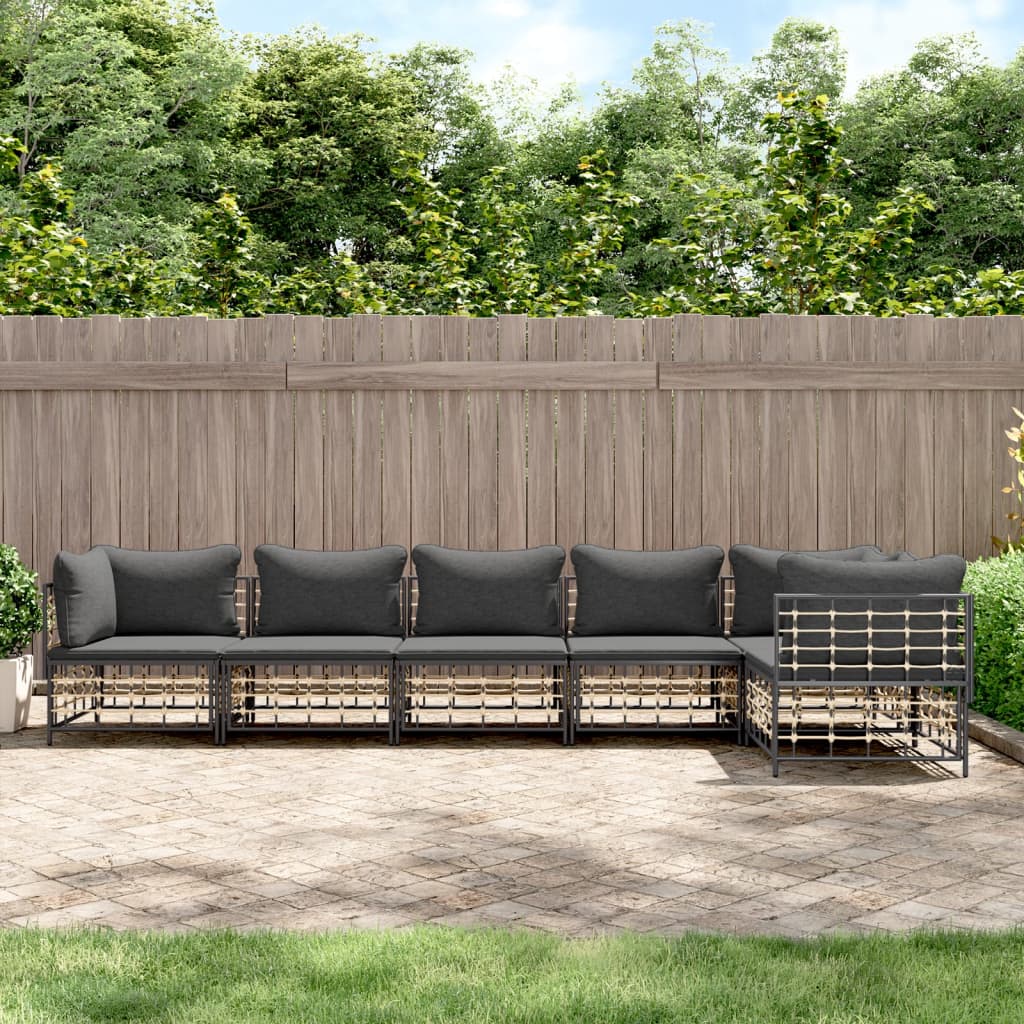 vidaXL Salon de jardin 6 pcs avec coussins Anthracite Résine tressée