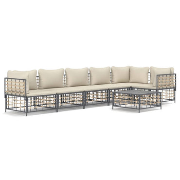 vidaXL Salon de jardin 7 pièces avec coussins anthracite résine tressée