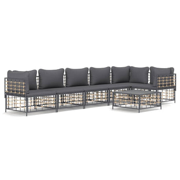 vidaXL Salon de jardin 7 pièces avec coussins anthracite résine tressée