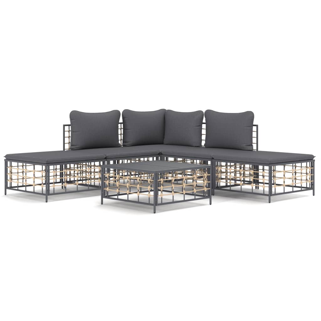 vidaXL Salon de jardin 6 pcs avec coussins Anthracite Résine tressée