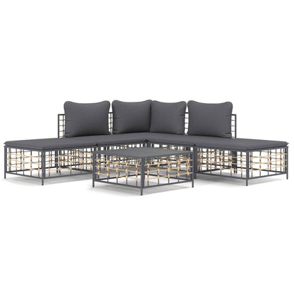 vidaXL Salon de jardin 6 pcs avec coussins Anthracite Résine tressée