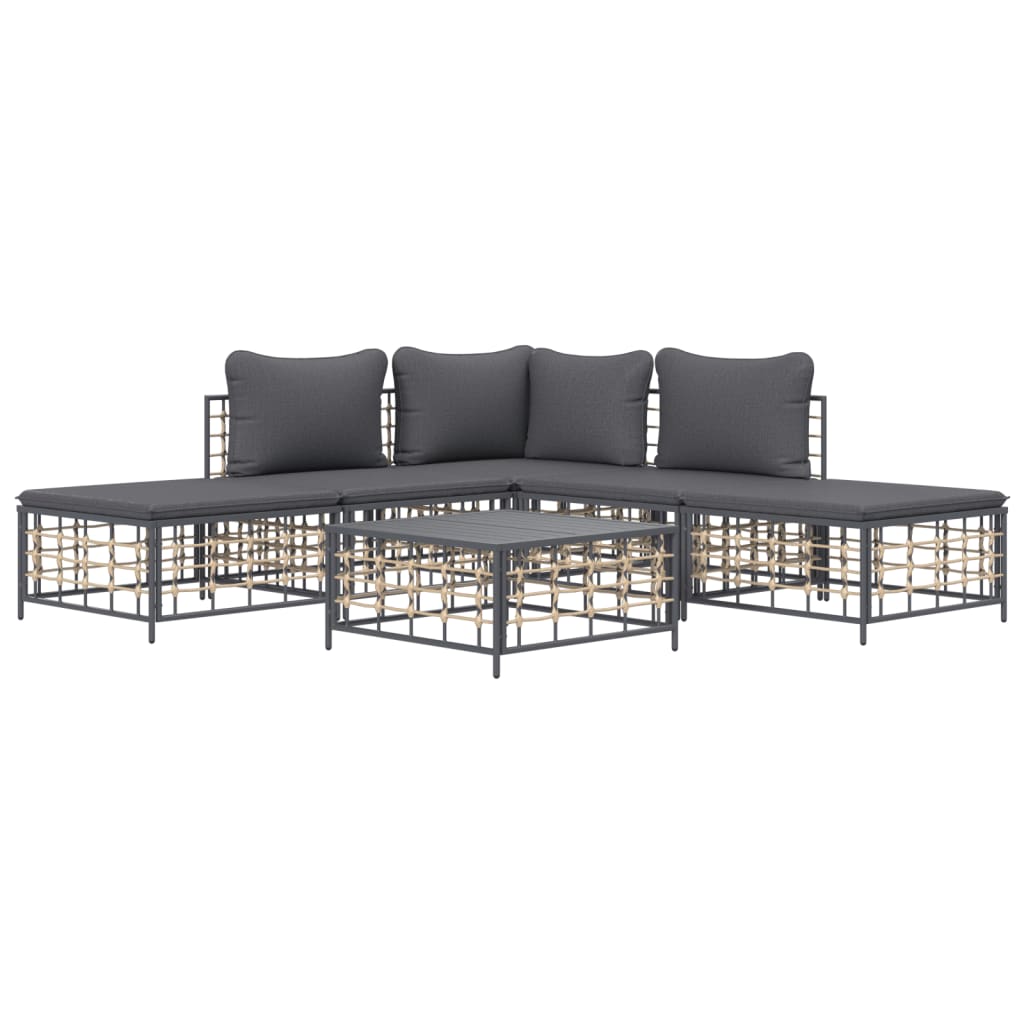 vidaXL Salon de jardin 6 pcs avec coussins Anthracite Résine tressée