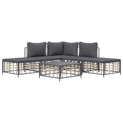 vidaXL Salon de jardin 6 pcs avec coussins Anthracite Résine tressée