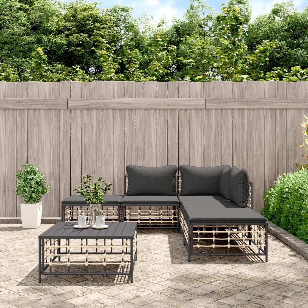 vidaXL Salon de jardin 6 pcs avec coussins Anthracite Résine tressée