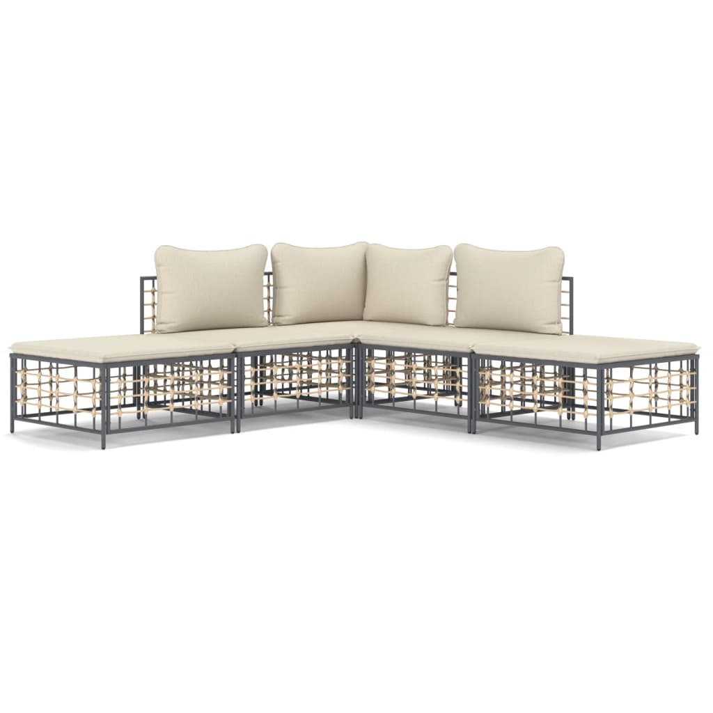 vidaXL Salon de jardin 5 pcs avec coussins anthracite résine tressée