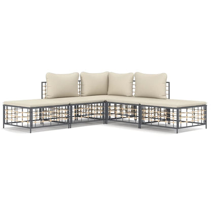 vidaXL Salon de jardin 5 pcs avec coussins anthracite résine tressée