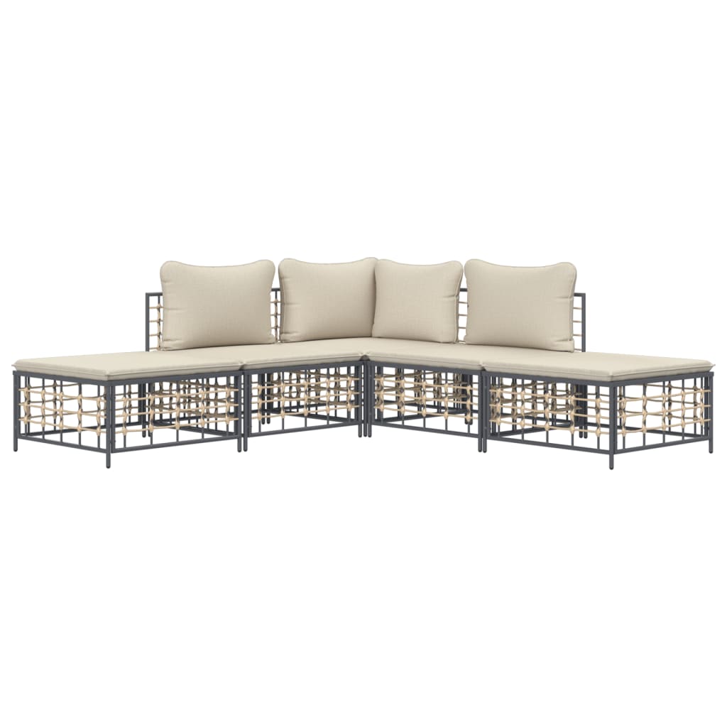 vidaXL Salon de jardin 5 pcs avec coussins anthracite résine tressée