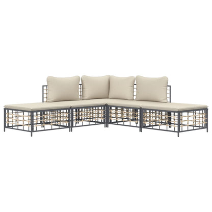 vidaXL Salon de jardin 5 pcs avec coussins anthracite résine tressée