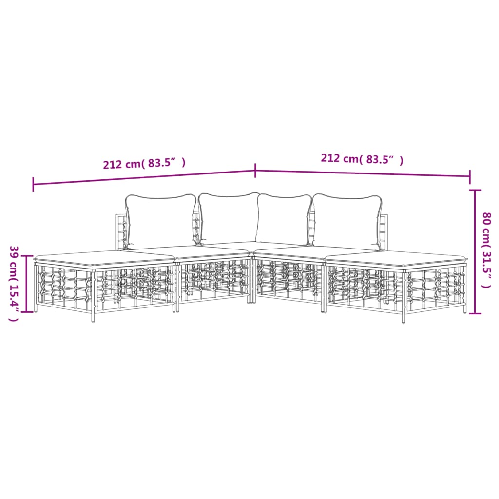 vidaXL Salon de jardin 5 pcs avec coussins anthracite résine tressée