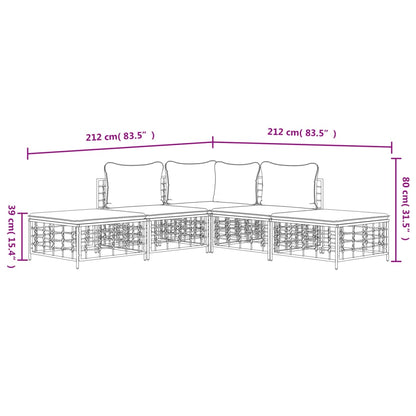 vidaXL Salon de jardin 5 pcs avec coussins anthracite résine tressée