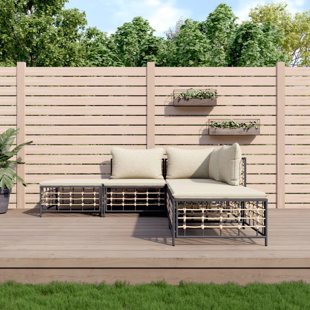 vidaXL Salon de jardin 5 pcs avec coussins anthracite résine tressée