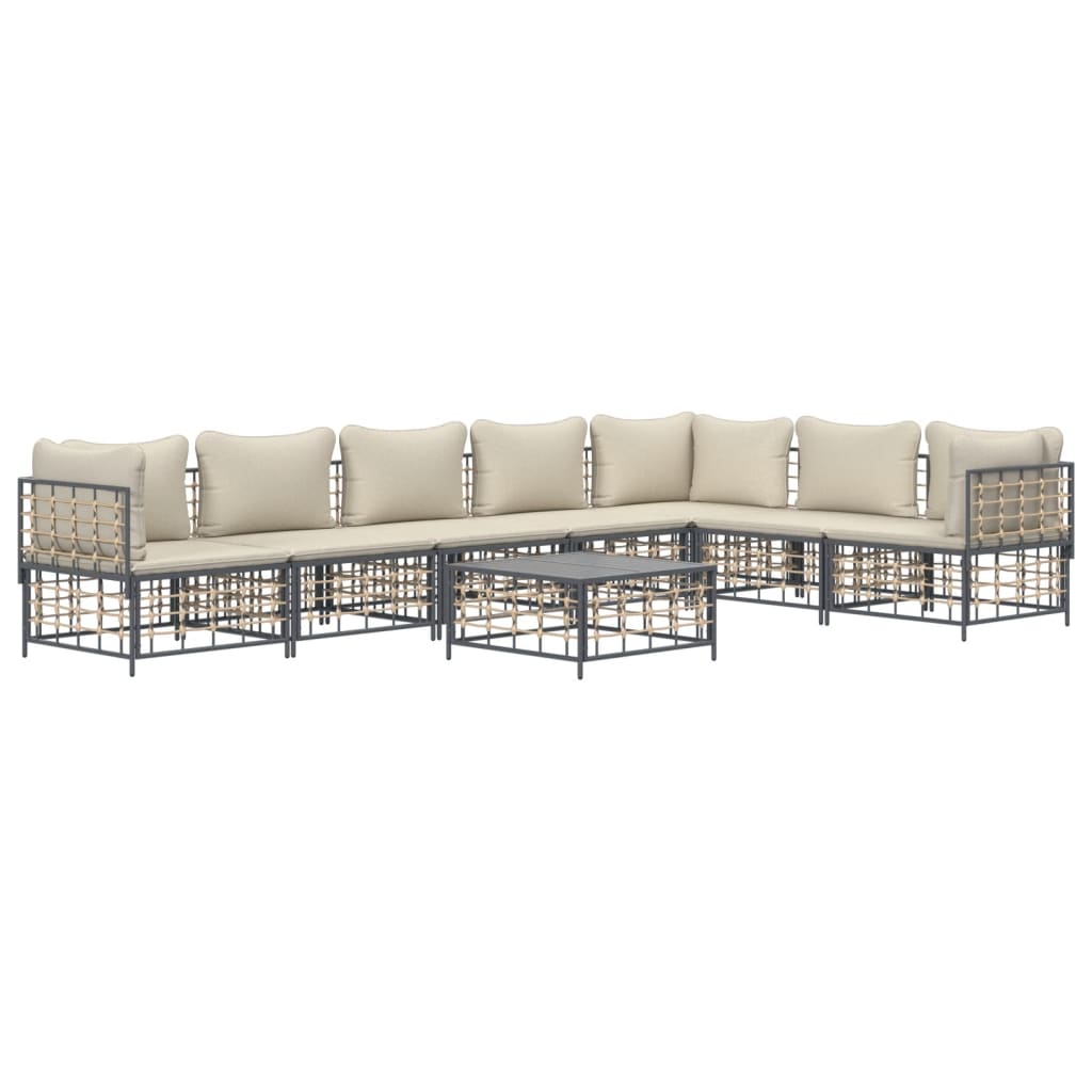 vidaXL 8-tlg. Garten-Lounge-Set mit Kissen Anthrazit Poly Rattan