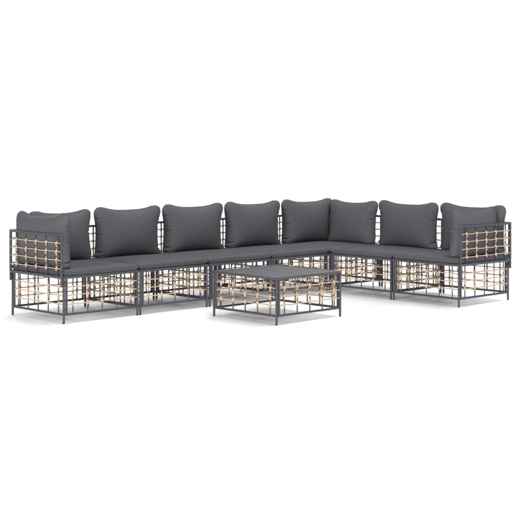 vidaXL Salon de jardin 8 pcs avec coussins Anthracite Résine tressée