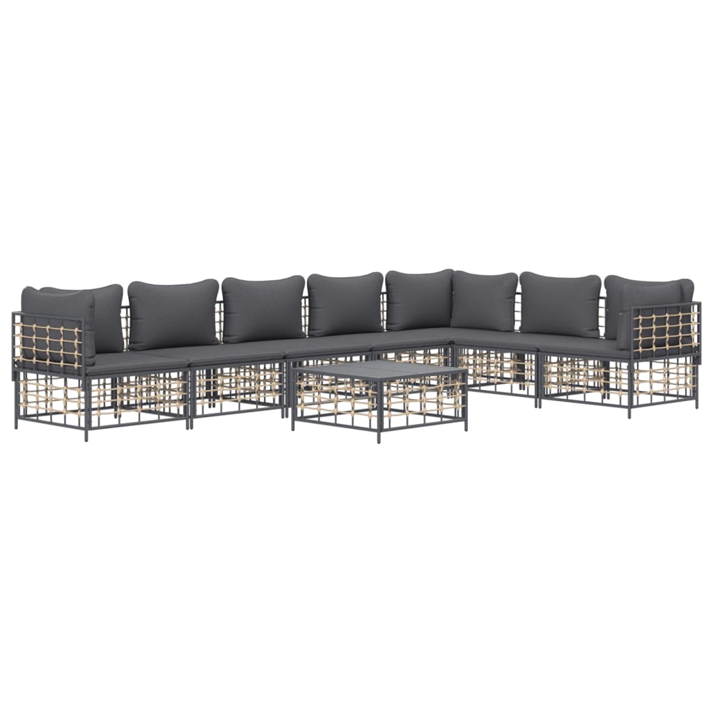 vidaXL Salon de jardin 8 pcs avec coussins Anthracite Résine tressée
