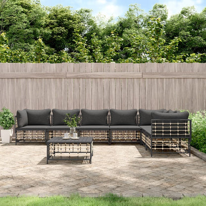 vidaXL Salon de jardin 8 pcs avec coussins Anthracite Résine tressée