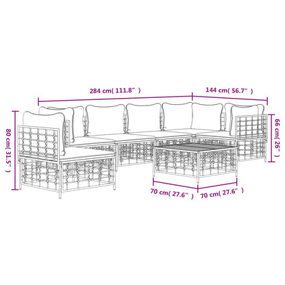 vidaXL 7-tlg. Garten-Lounge-Set mit Kissen Anthrazit Poly Rattan