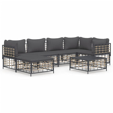 vidaXL Salon de jardin 7 pièces avec coussins anthracite résine tressée