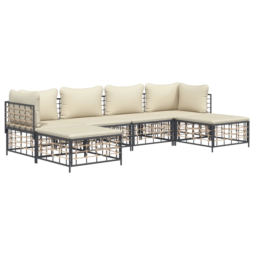 vidaXL 6-tlg. Garten-Lounge-Set mit Kissen Anthrazit Poly Rattan