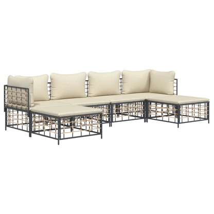 vidaXL 6-tlg. Garten-Lounge-Set mit Kissen Anthrazit Poly Rattan