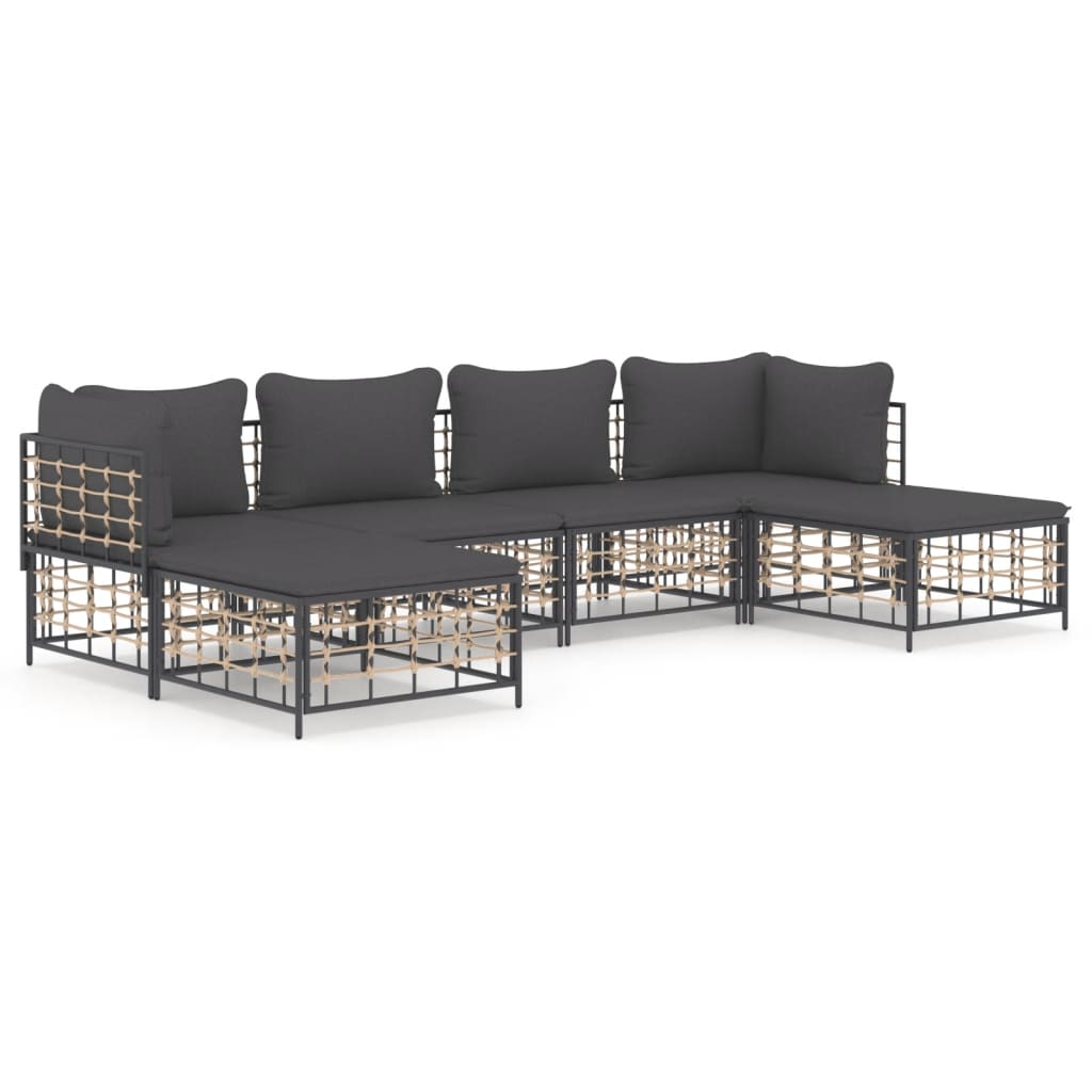 vidaXL Salon de jardin 6 pcs avec coussins Anthracite Résine tressée