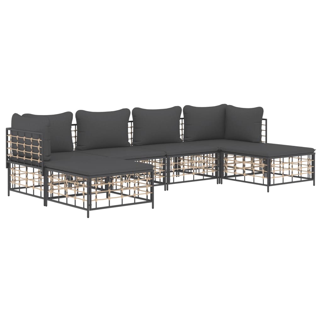 vidaXL Salon de jardin 6 pcs avec coussins Anthracite Résine tressée