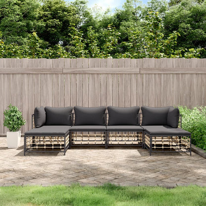 vidaXL Salon de jardin 6 pcs avec coussins Anthracite Résine tressée