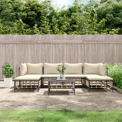 vidaXL Salon de jardin 7 pièces avec coussins anthracite résine tressée