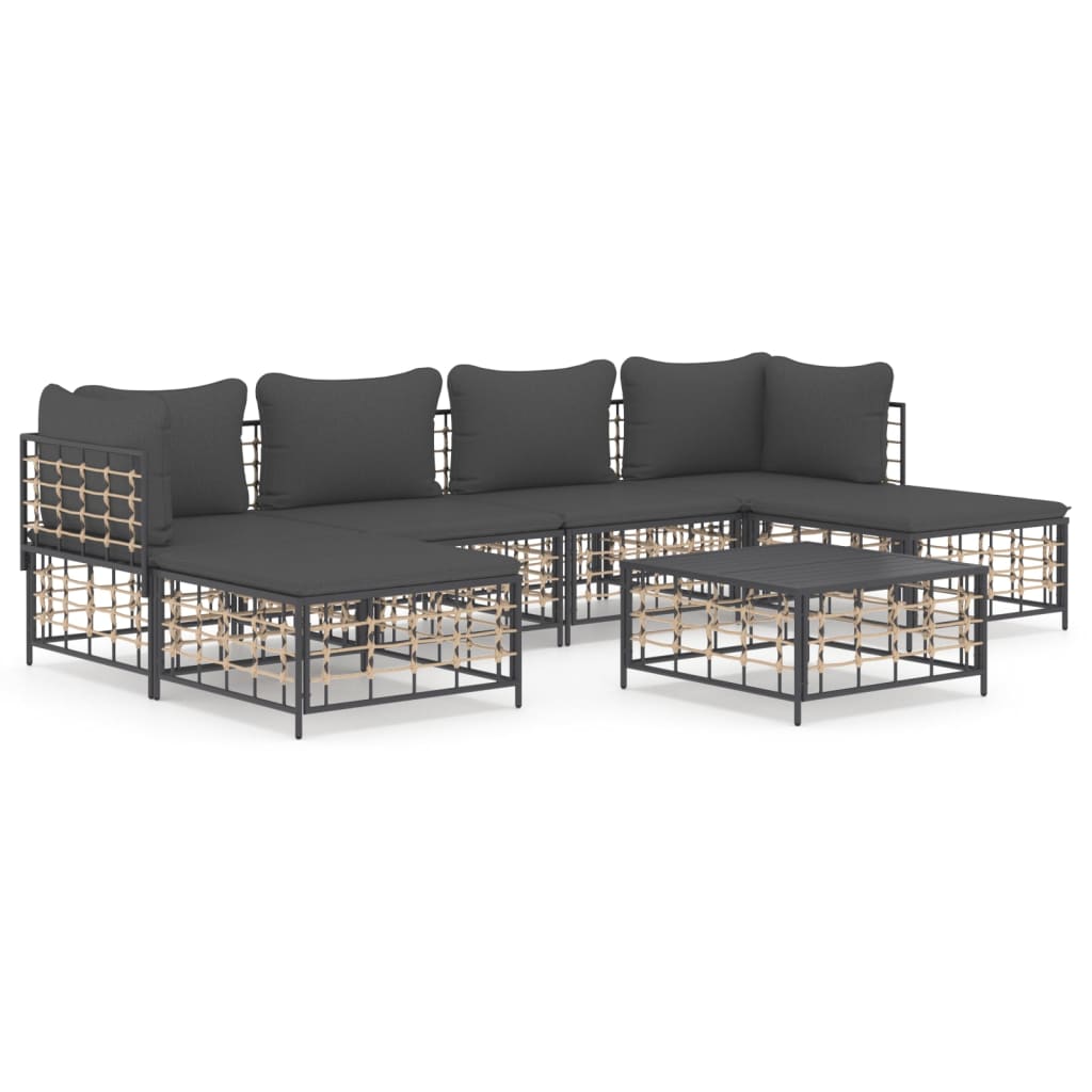 vidaXL Salon de jardin 7 pièces avec coussins anthracite résine tressée