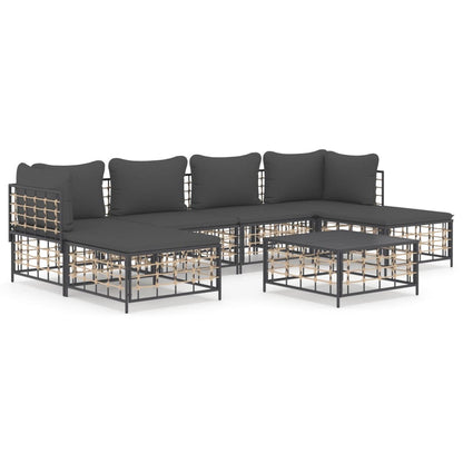 vidaXL Salon de jardin 7 pièces avec coussins anthracite résine tressée