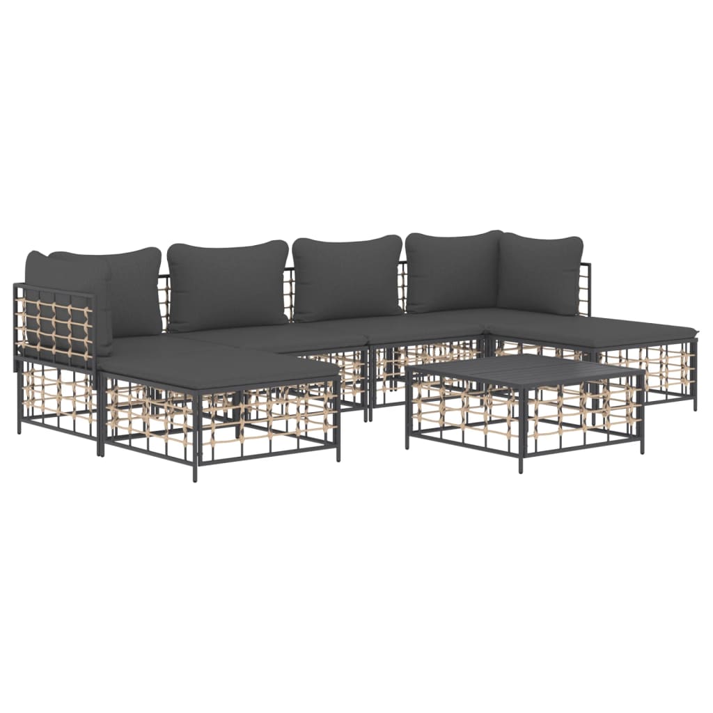 vidaXL Salon de jardin 7 pièces avec coussins anthracite résine tressée