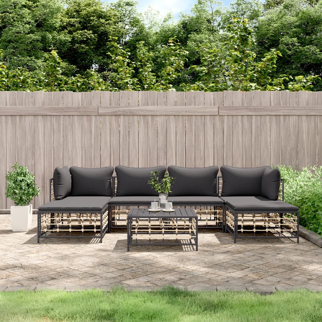 vidaXL Salon de jardin 7 pièces avec coussins anthracite résine tressée