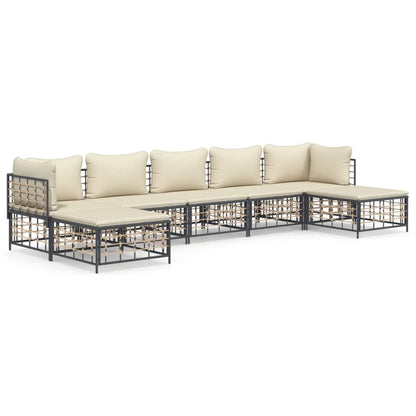 vidaXL Salon de jardin 7 pièces avec coussins anthracite résine tressée
