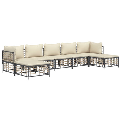 vidaXL Salon de jardin 7 pièces avec coussins anthracite résine tressée