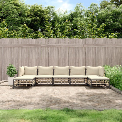 vidaXL Salon de jardin 7 pièces avec coussins anthracite résine tressée
