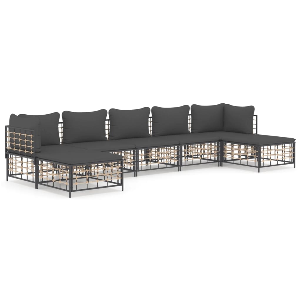 vidaXL 7-tlg. Garten-Lounge-Set mit Kissen Anthrazit Poly Rattan