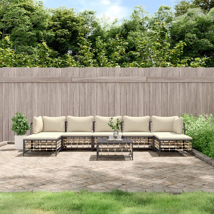 vidaXL Salon de jardin 8 pcs avec coussins Anthracite Résine tressée