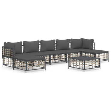 vidaXL Salon de jardin 8 pcs avec coussins Anthracite Résine tressée
