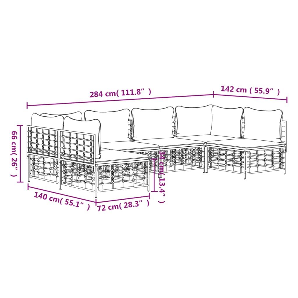 vidaXL Salon de jardin 6 pcs avec coussins Anthracite Résine tressée
