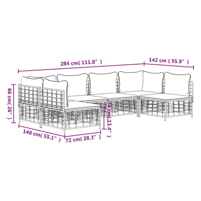 vidaXL Salon de jardin 6 pcs avec coussins Anthracite Résine tressée