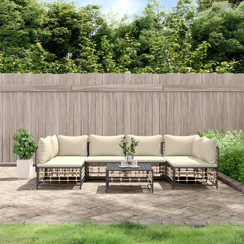 vidaXL Salon de jardin 7 pièces avec coussins anthracite résine tressée