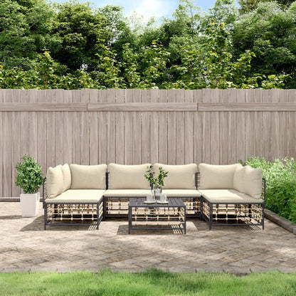 vidaXL Salon de jardin 7 pièces avec coussins anthracite résine tressée