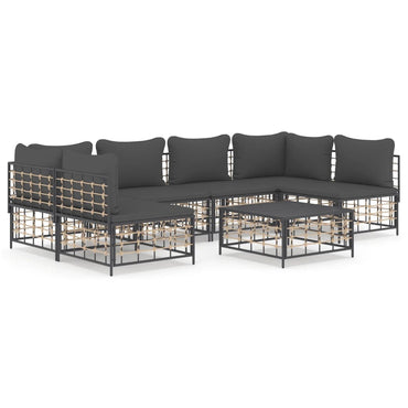 vidaXL Salon de jardin 7 pièces avec coussins anthracite résine tressée