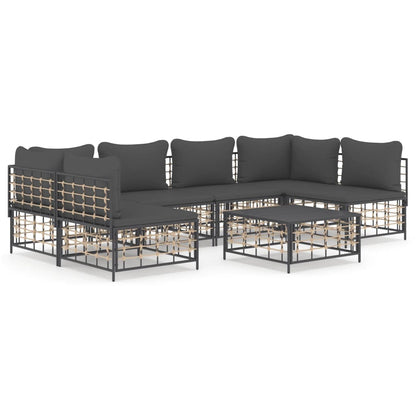 vidaXL Salon de jardin 7 pièces avec coussins anthracite résine tressée