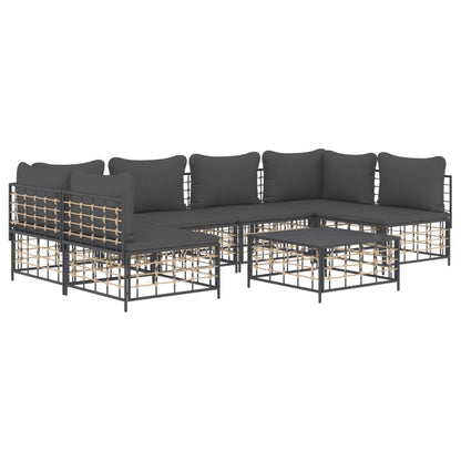 vidaXL Salon de jardin 7 pièces avec coussins anthracite résine tressée